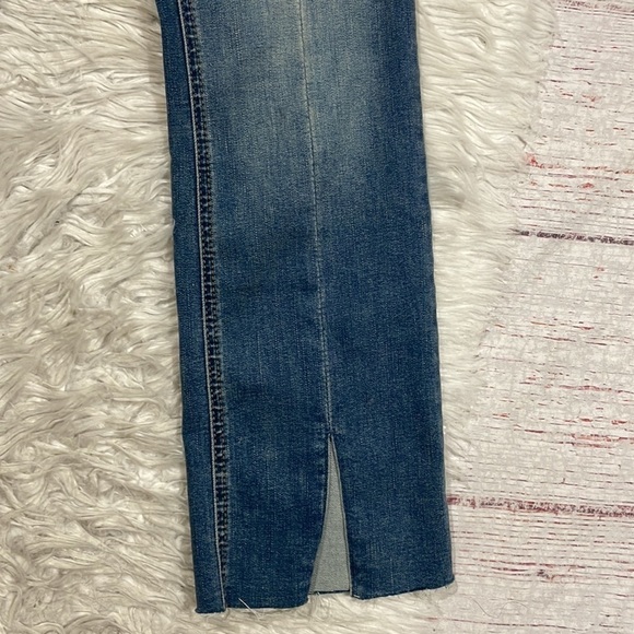 Free People Cropped Button Fly Front Slit Frayed Hem Denim Jeans - Picture 6 of 11